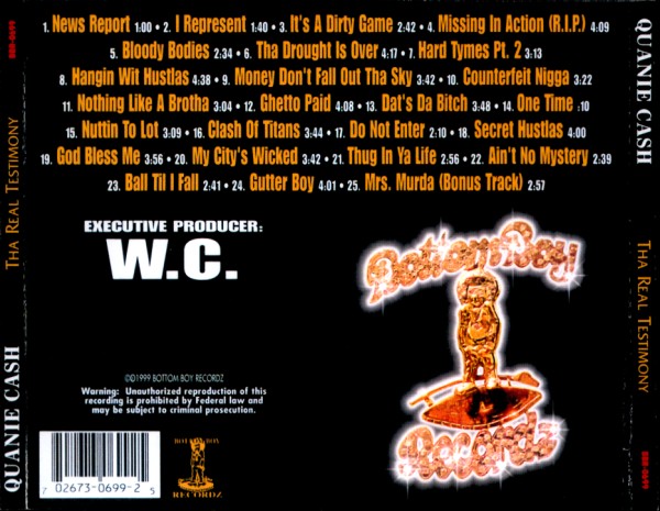 Tha Real Testimony by Quanie Cash (CD 1999 Bottom Boy Recordz) in 