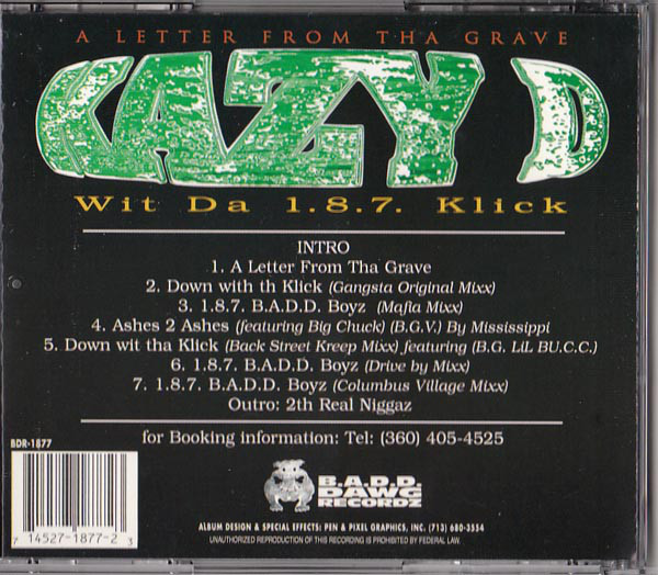A Letter From Tha Grave by Kazy D & Da 1.8.7. Click (CD 1995 